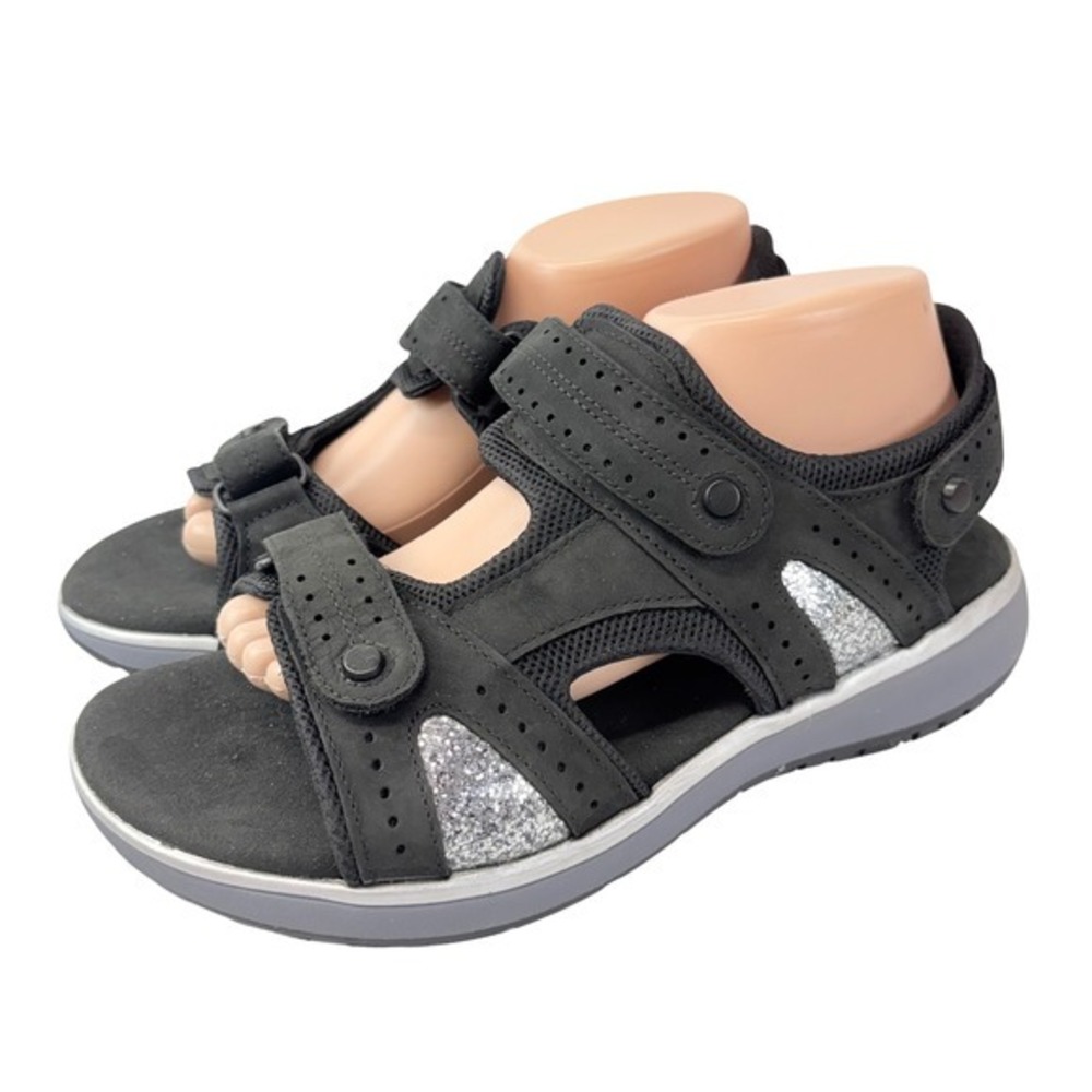 SAS Embark Nero Walking Sandal Womens 10.5W Black Silver Glitter Comfort Shoes